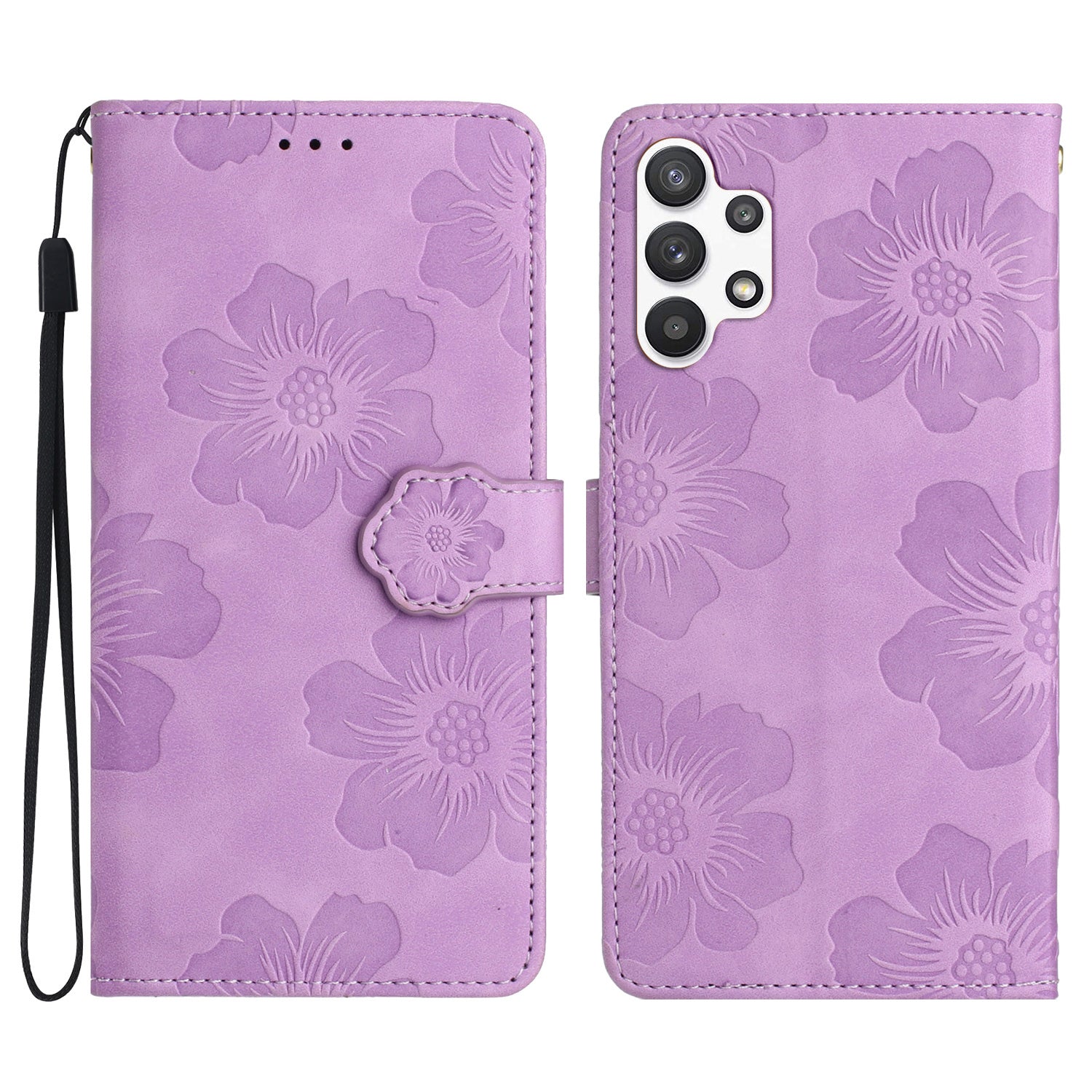 Til Samsung Galaxy A32 5G / M32 5G PU Læder Pung Cover Flowers Imprint Telefonetui med stativ Til Samsung Galaxy A32 5G / M32 5G PU Læder Pung Cover Flowers Imprint Telefonetui med stativ